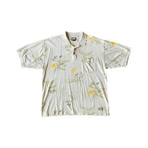 Vintage 90s Tommy Bahama White Floral Hawaiian Polo Shirt - Mens XL